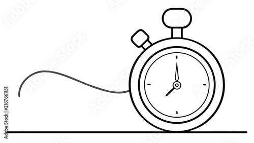Minimalist black and white line art illustration of a stopwatch representing time management and deadline efficiency concepts