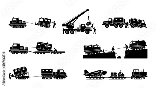 Heavy Machinery Towing & Lifting Set: Trucks, Cranes, Bulldozers, Aircraft, Snowmobiles