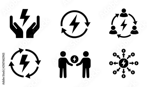 Energy Icons Set: Power, Sustainability, Collaboration, Renewable, Synergy, Teamwork, Connection
