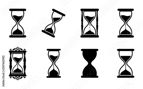 Hourglass Icons Set: Time Measurement, Sand Timer Graphics, Vintage & Modern Styles