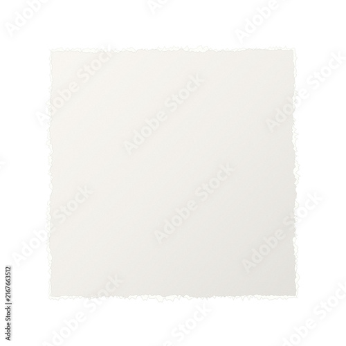 Square piece of white paper with rough torn edges isolated on a white surface transparent background