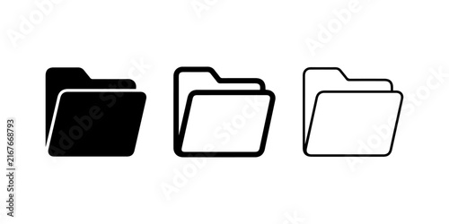 Folder document icon set in solid outline and thin line style with file folder archive sign work sign