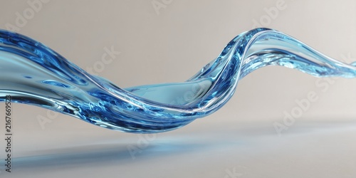 Fluid dynamics. Transparent blue liquid forms a smooth flowing wave, symbolizing water technology, purity, movement and advanced material simulation.