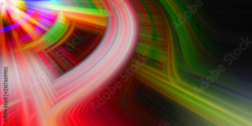 Fotografie Dynamic spectrum light streaks in vibrant colors creating swirling tunnel effect backdrop