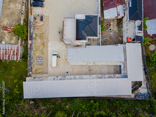 Obraz na płótnie Aerial drone view of countryside settlements scenery at Tapak Tuan, Aceh, Indone