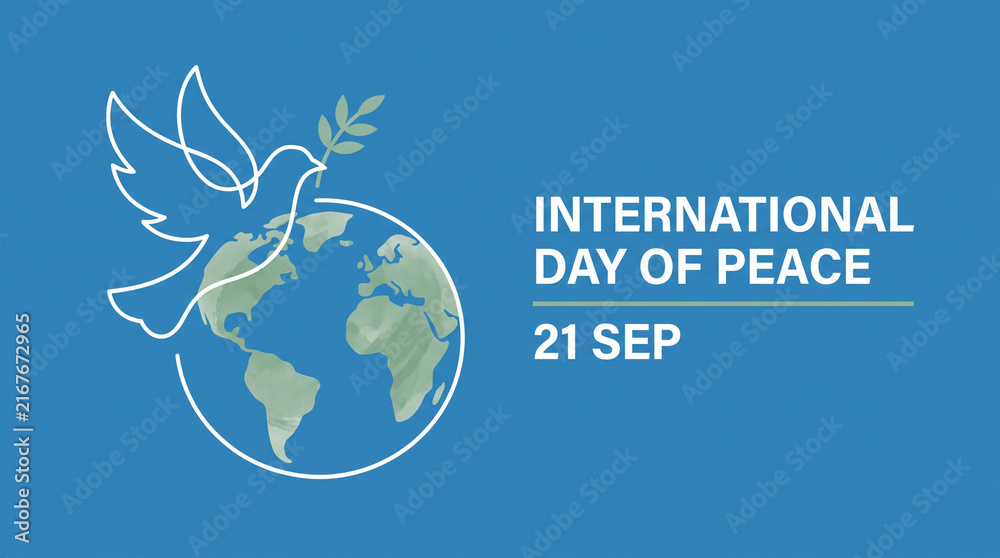 Naklejka premium International Day of Peace, national Day of Peace, Day of Peace, peace, day. Elegant line art illustration of a dove and globe for the September 21st celebration.