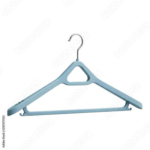 Blue plastic clothes hanger for shirts and jackets isolated on transparent background