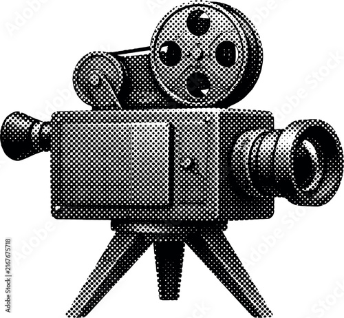 Cuadro en lienzo Vintage cinema movie projector camera engraving style vector illustration with d