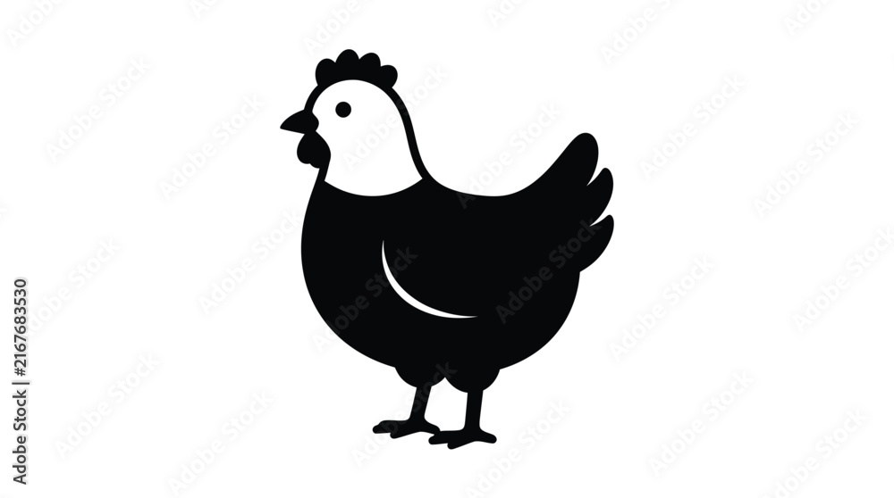 Fototapeta premium Simple black and white line art illustration of a standing hen or chicken