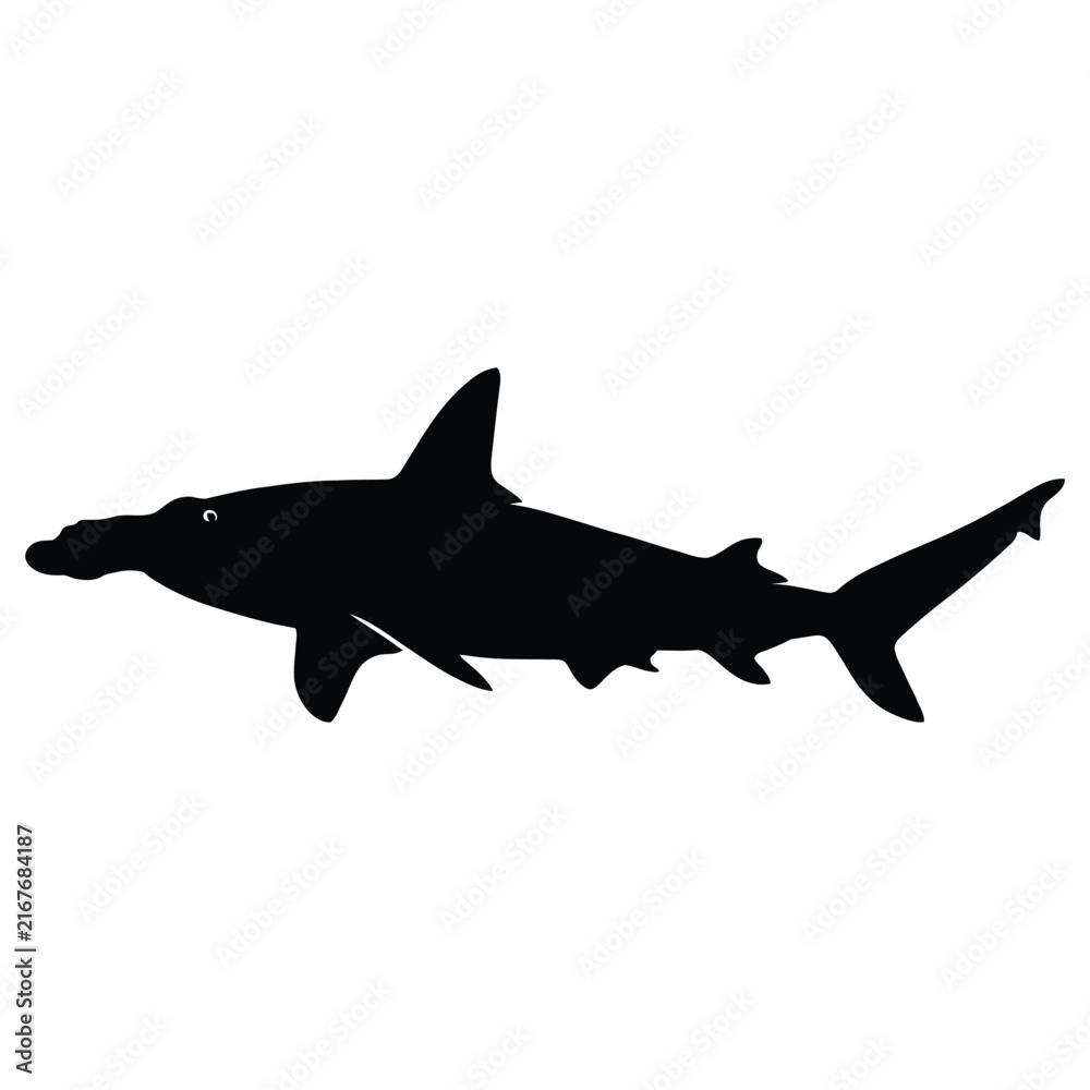 Obraz premium A hammerhead shark profile is depicted in a stark black silhouette