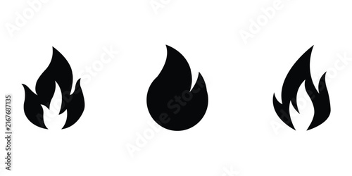Set of black fire flame vector silhouettes isolated on white background