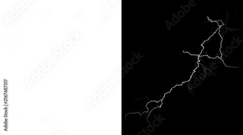 Canvas Print Realistic lightning bolt strike on black background, electric discharge storm ef