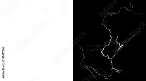 Cuadro en lienzo Electric lightning bolt strike, white plasma discharge on black background, powe