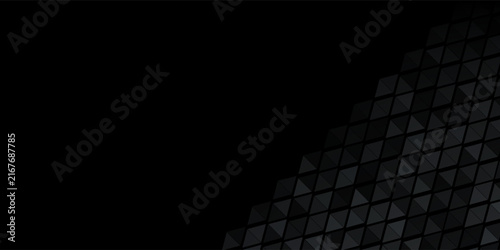 Abstract dark geometric background with repeating triangle pattern and diagonal gradient. Modern minimal texture in black and gray tones with depth and subtle light.