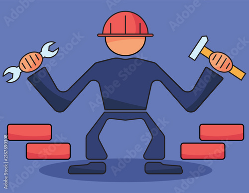 Flat line construction worker builder tools