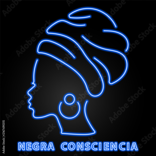 neon african woman profile conscious symbol