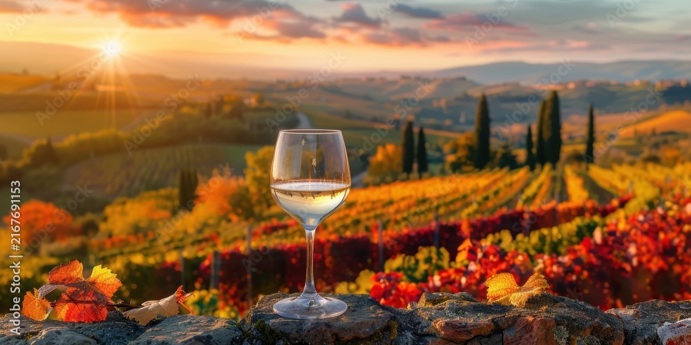 Fototapeta premium Vineyard and landscape during autumn in a scenic region