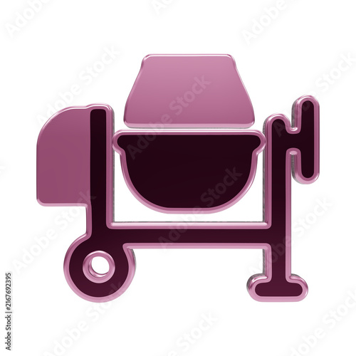 Pink and dark maroon 3 d cement mixer construction symbol with glossy metallic finish and rounded edges isolated on a transparent background