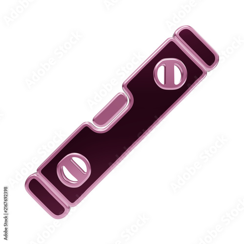 3 d render of a dark purple and pink spirit level construction tool angled diagonally against a black background, isolated on a, transparent background