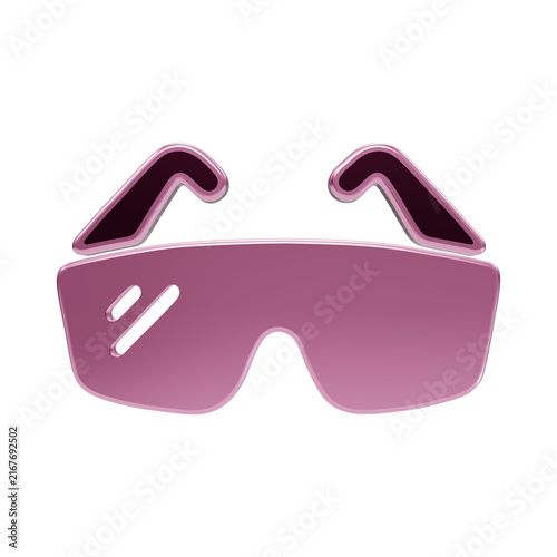 3 d rendered pink safety glasses with glossy metallic texture and reflection lines on lens isolated on a transparent background