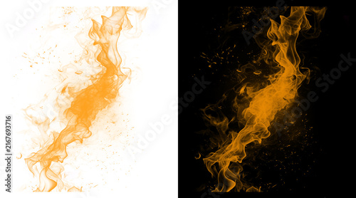 Fotografía Fiery orange smoke trails on black and white backgrounds, dynamic flame vapor te