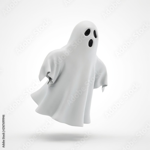 Fototapeta kuchenna Flying white sheet ghost with open mouth screaming in motion.