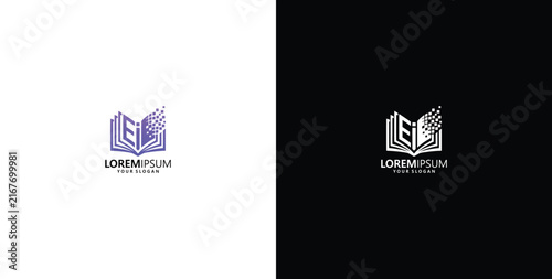 Modern online education and e-learning logo with LE monogram design in book shape