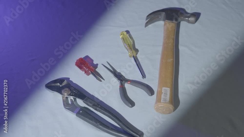 Tools Set Hammer Screwdrivers Pliers Wrench Background