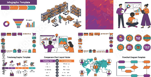 Set of ecommerce infographic elements and business vector icons for web design and digital marketing presentations
