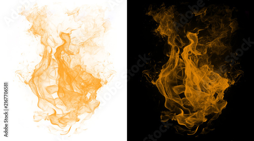 Obraz na plátne Realistic orange fire flames on black and white backgrounds, blazing heat fire e