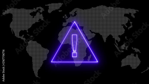 Neon line warning sign on black background, digital alert symbol animation caution danger, Warning attention icon signal, alert, risk, safety, danger road warning sign animated. 4k
