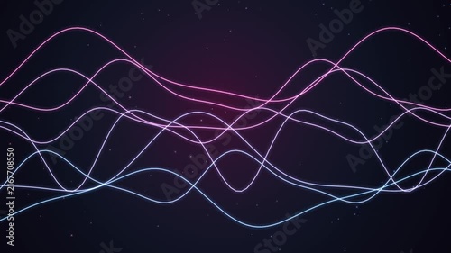 Abstract neon wave background, with glowing particles, digital flow motion, for technology and, science presentations