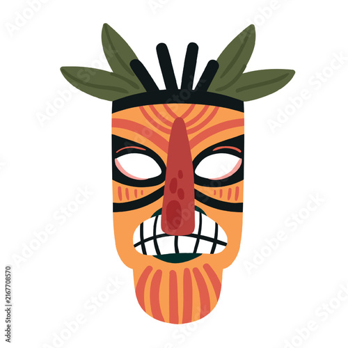 фотографія Tiki mask, colorful ethnic scary totem for traditional tribe ceremony vector illustration