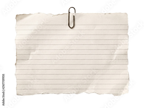 Old Blank Lined Note Paper Clipped with Metal Binder Clip