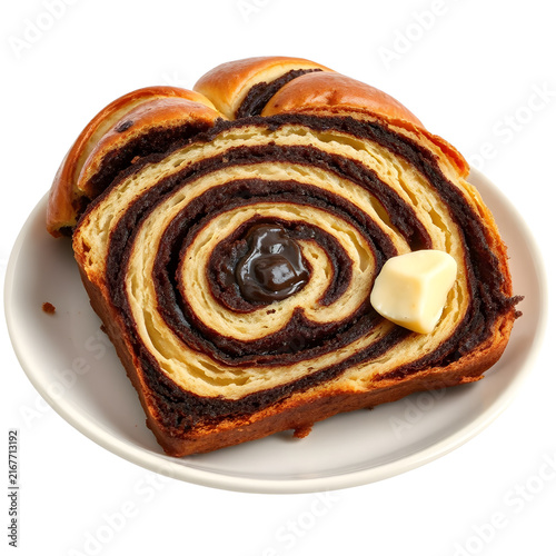 Sweet braided yeast bread with cinnamon and chocolate filling, traditionally Eastern European isolated.