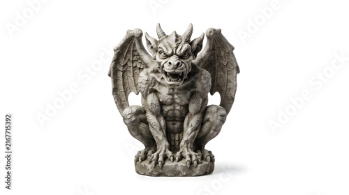 Naklejka Stone gargoyle statue isolated on white background.