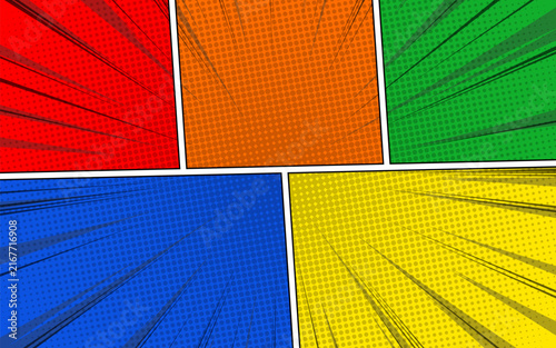 Cartoon comic background set. Colorful comic poster with halftone elements. Retro Pop Art style.
