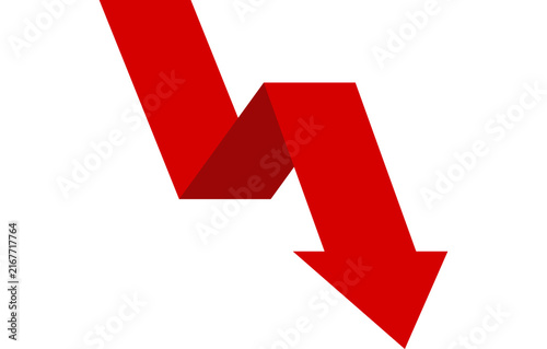 Red downward arrow icon showing financial decline, market crash or business loss concept