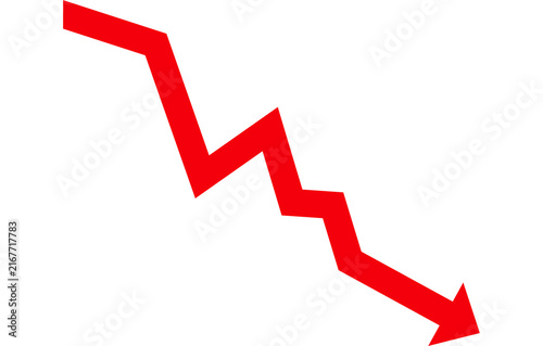 Red downward trend arrow showing financial decline and economic recession market crash.