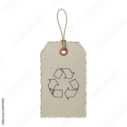 Recycle symbol on a cardboard paper price tag