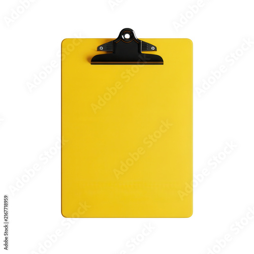 Yellow clipboard with black clip for office work