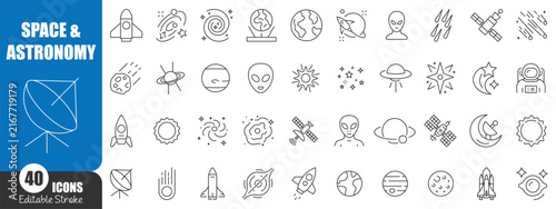 Space Science and Astronomy Editable Stroke Outline Icon Set