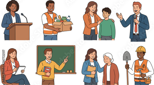 Professional Community Character Collection with Teacher Volunteer Worker and Public Speakers
