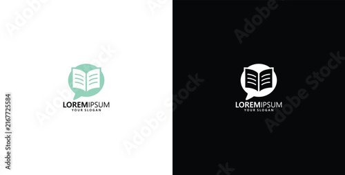 Book chat logo design concept speech bubble with open book education learning forum forum vector icon