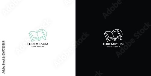 Book and Chat Bubble Logo Design Vector Template for Education Forum Reading Community and Online Learning