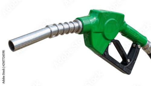 Bild auf Leinwand Green fuel nozzle with metal spout, isolated on transparent background