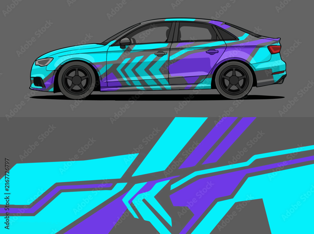 Naklejka premium Colorful geometric car wrap design illustration