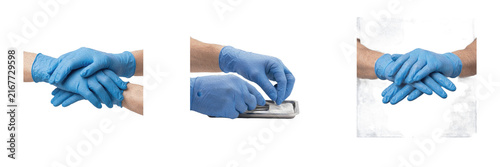 Hands Wearing Blue Nitrile Medical Gloves PNG Collection Isolated on Transparent Background, Healthcare Concepts and Graphic Design Assets