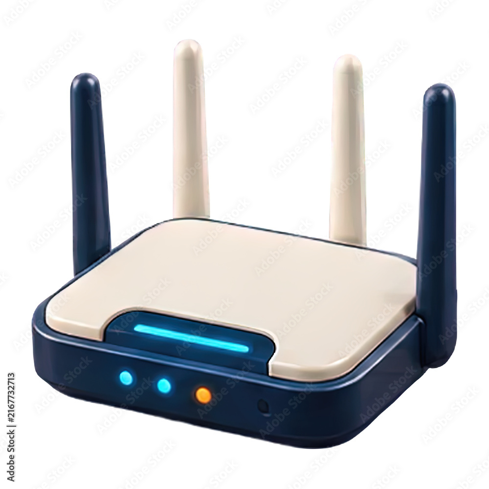 Fototapeta premium Modern wireless router with multiple antennas and glowing indicator lights