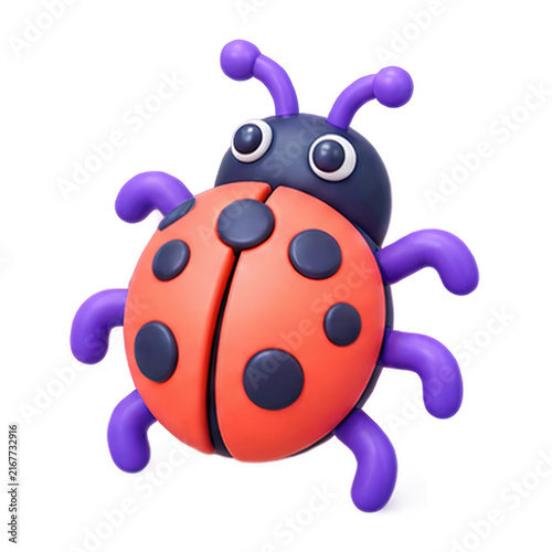 Cute 3D ladybug icon with purple legs and antennae